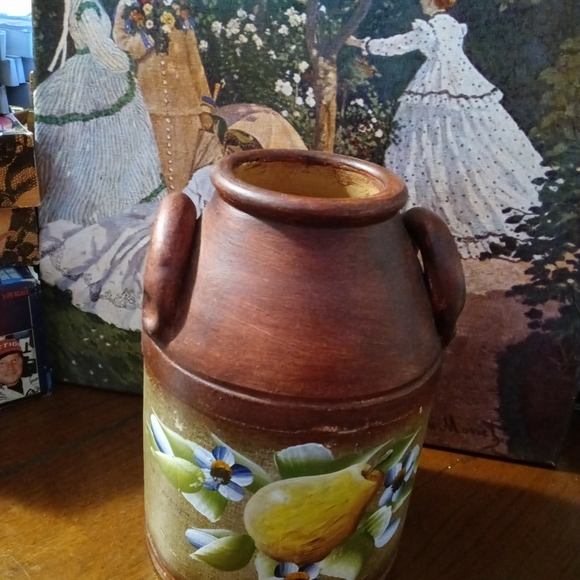 Pier 1 Decorative Hand Painted Clay Vase🍐🍋Size 6"×9" Fruit &Floral Pottery🍍🍒 - Picture 11 of 16
